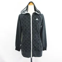 アディダス adidas パーカー ジャケット スウェット 長袖 ジップアップ 総柄 ロゴ S ブラック スポーツウェア ※EKM