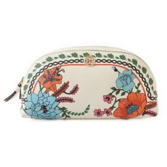 MWA26204 未使用 TORY BURCH トリーバーチ ポーチ フラワー 花柄 ドーム型 レザー 白 ホワイト 小物入れ ホワイト×マルチカラー