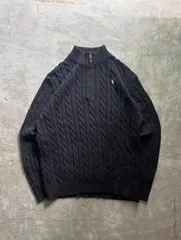 ラルフローレン ケーブルニット ハーフジップ 黒 XL ポニー刺繍