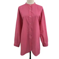 ニコアンド Niko and.. シャツ ブラウス バンドカラー ロング オーバーサイズ 無地 長袖 M ピンク