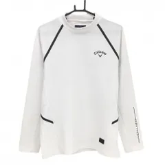 【超美品】キャロウェイ 長袖ハイネックシャツ 白×黒 サイド一部メッシュ ロゴ メンズ L ゴルフウェア Callaway