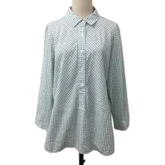 シンプルライフ SIMPLE LIFE シャツ ブラウス スタンダード チェック 長袖 15 白 緑 ホワイト グリーン