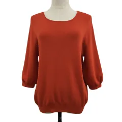 グローブ grove セーター ニット プルオーバー ラウンドネック 無地 五分袖 L 赤 オレンジ レッド