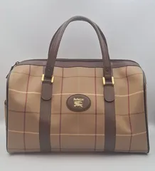 Burberry バーバリー ボストンバッグ  ヴィンテージ ノバチェック バッグ 大容量 ブラウン系 レザー キャンバス ハンドバック 【11642】