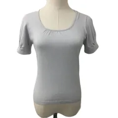 ロペ ROPE カットソー ニット プルオーバー ラウンドネック ギャザー 無地 パフスリーブ 半袖 M グレー