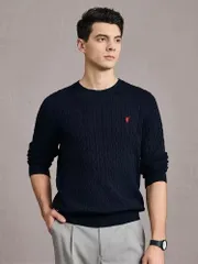 [POLO RALPH LAUREN] (ポロ ラルフローレン) メンズ コットン ケーブルニット クルーネックセーター ワンポイント [並行輸入品]