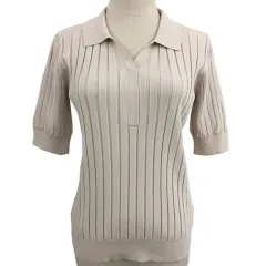 ロペピクニック ROPE Picnic ポロシャツ ニット スキッパーカラー リブ 無地 五分袖 38 ベージュ