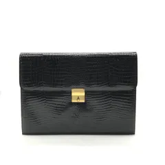 美品 Mila Schonミラショーン レザー クロコ 型押し クラッチ ドキュメント セカンド バッグ ブラック ブランド カバン r1051