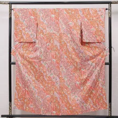 小紋 単衣 身丈156cm 裄丈64cm 正絹 Sランク Mサイズ バチ衿 インフォーマル 居敷当て ふくれ織 鹿の子柄 梅 ピンク系 1215-15881