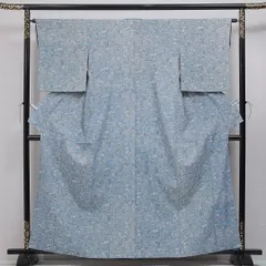 小紋 袷 身丈161cm 裄丈63cm 正絹 Aランク Lサイズ 広衿 インフォーマル ちりめん 光悦垣 水色系 1215-16081