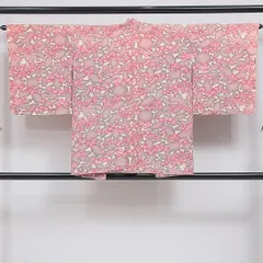 羽織 袷 身丈79cm 裄丈64cm 正絹 Aランク Mサイズ カジュアル 花柄 クリーム系 茶系 1217-16124