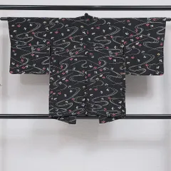 羽織 袷 身丈80cm 裄丈61cm 正絹 Cランク Sサイズ カジュアル 紐あり 流水 花柄 黒系 1217-16170