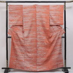 小紋 洗える着物 袷 身丈163cm 裄丈65cm ポリエステル Bランク Lサイズ 広衿 インフォーマル 創作柄 朱系 1215-15992