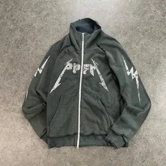 PPFM Y2K ピーピーエフエム スウェット トレーナー ジップアップ フルジップ ジャケット ロゴプリント ヴィンテージ/USED加工 メタリカ風 ダブルジップ グレー メンズのサムネイル