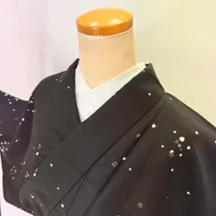 小紋 単衣 洗える着物 裄67cm 身丈164.5cm 黒 花柄 お洒落着 普段着 ポリエステル 美品 L サイズ 5286