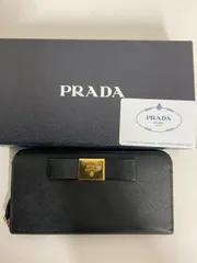 ［中古美品正規品］PRADA プラダ サフィアーノレザー ラウンドファスナー ブラック 長財布