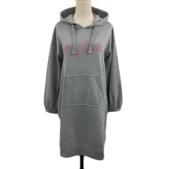 マリークワント MARY QUANT ワンピース プルオーバー フード ミニ ロゴ 長袖 M 38 グレー ピンク