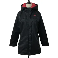 アディダス adidas コート 中綿 ミドル ジップアップ フード ボア 刺繍 ロゴ 長袖 OT 黒 ピンク ブラック