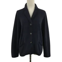 ランズエンド LANDS' END ジャケット テーラード シングル フリース 無地 長袖 S 紺 ネイビー