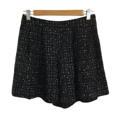 アベニールエトワール Aveniretoile パンツ ショート キュロット タック ツイード調 ラメ 36 黒 白 ブラック ホワイト