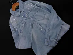 新品 rienda リエンダ パールビーズ スナップボタン デニム シャツ sizeF/水色 ■◇ レディース