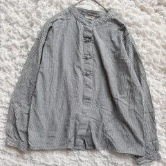 サマンサモスモス　チャイナ　　Samansa Mos2 チャイナボタンバンドカラーシャツ　長袖　ストライプ