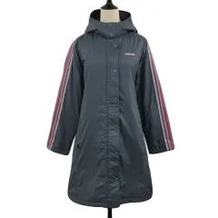 アディダス adidas コート 中綿 ロング フード ライン ロゴ 長袖 L グレー ピンク