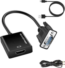 VGA(オス) to HDMI(メス) 変換アダプタ VGA to HDMI変換ケーブル 高速転送 PCノートパソコン対応 音声出力 安定出力 給電用USBケーブルと3.5mmオーディオケーブル付き