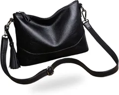 pokiele レディース ショルダーバッグ ハンドバック 2WAY 5ポケット PUレザー 斜め掛け 肩掛け (ブラック)