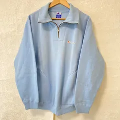 80s！90s！ヴィンテージ◎ (^w^)b Champion チャンピオン ハーフジップ スウェット トレーナー 裏起毛 厚手 カジュアル スポーティ アウトドア トップス ライトブルー メンズ L