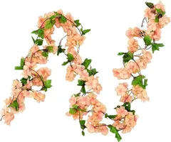 AhhYouMe（アーユーミー） 造花 フェイクフラワー 桜 ガーランド 吊り下げ 垂れ下がりタイプ インテリア ディスプレイ 店舗 季節装飾 2本 (シャンパンピーチ,  ワンサイズ)