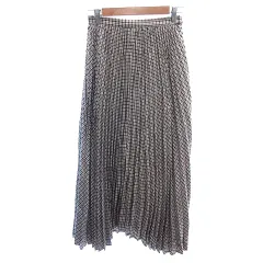 オゾック OZOC プリーツスカート ロング アシンメトリー チェック 38 M ベージュ /AU