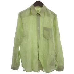 120% LINO レギュラーカラー リネンシャツ 長袖 黄緑 グリーン系 S