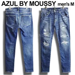 AZUL BY MOUSSY　アズールバイマウジー　スキニーデニム　W83cm / メンズ M 相当　ハイストレッチ　クラッシュリペア加工　ダークインディゴ