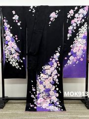 振袖 仮絵羽 銀通し 刺繍 金彩 薔薇 大輪 未仕立て品 八掛付き MOK483