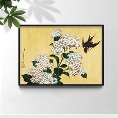 A4サイズ 葛飾北斎 ポスター 紫陽花に燕 花鳥図 アートポスター (rossografico 21-100021_a4)