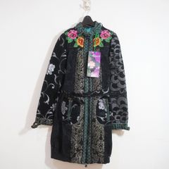 美品】デシグアル/総柄ロングコート/刺繍/ジャガード/異素材切替