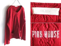 PINK HOUSE ピンクハウス ロゴ刺繍 柄編み ストレッチニット カーディガン L 赤 レッド 日本製 KANEKO ISAO カネコイサオ