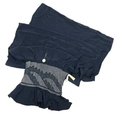 京やT135 へこ帯 兵児帯 正絹 絹100％ 端兵児 端絞り 部分絞り ネイビー 紺 男性 紳士 メンズ 男帯 紬の着物 紬 大島 浴衣 紬 木綿 夏着物 単衣の着物 袷の着物 オールシーズン対応 春夏秋冬いずれも可 花火大会 リサイクル着物