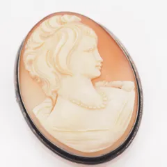 R242 シェルカメオ 800刻印 ブローチ 女性横顔 デザイン シルバー ヴィンテージ