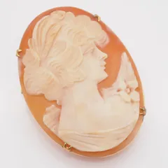 R212 シェルカメオ 作家サイン有 ブローチ 女性横顔 デザイン ヴィンテージ