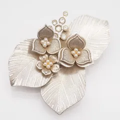 R313 ファブリス FABRICE PARIS刻印 ブローチ 大ぶり 花 フラワー リーフ デザイン コスチュームジュエリー