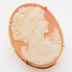 R139 シェルカメオ 作家サイン有 ブローチ 女性横顔 デザイン ヴィンテージ