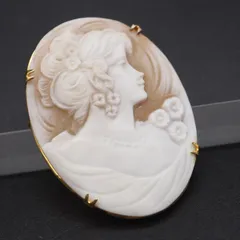 R227 シェルカメオ 作家サイン有 ブローチ 女性横顔 デザイン ヴィンテージ