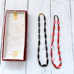 ヴィンテージ ネックレス 2点セット マーブル レッド 昭和レトロ