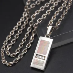 Q814 ダイヤモンド風 シェル 925刻印 ペンダント ネックレス インレイ プレート デザイン シルバー