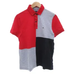 トミーヒルフィガー TOMMY HILFIGER ポロシャツ 半袖 鹿の子 切替 ボーダー ロゴ刺繍 M 赤 レッド 紺 ネイビー /GV