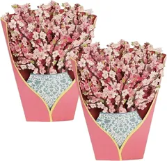 CAWKAY 3Dメッセージカード 花束 桜 薔薇 グリーティングカード 立体 ホップアップ さくら バラ 入学式 誕生日 記念日 お祝い (桜（2枚セット）)