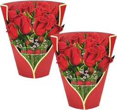 CAWKAY 3Dメッセージカード 花束 桜 薔薇 グリーティングカード 立体 ホップアップ さくら バラ 入学式 誕生日 記念日 お祝い (ばら（2枚セット）)