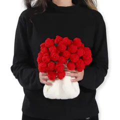 SALUDABLE 花束になるブランケット 完成品 フラワーブランケット 花 ブーケ 編み物 贈り物 (レッド 薔薇 80cm)